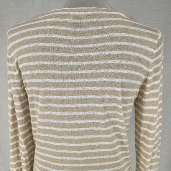 JNY Jones Sweater Womens Medium Beige White Linen Blend Cardigan Lightweight - Picture 9 of 12